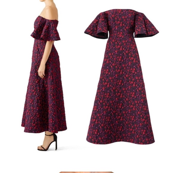 Jill Stuart Floral Off The Shoulder Dress Black Rasperberry Mauve 1055175 Size 0 - Picture 1 of 17